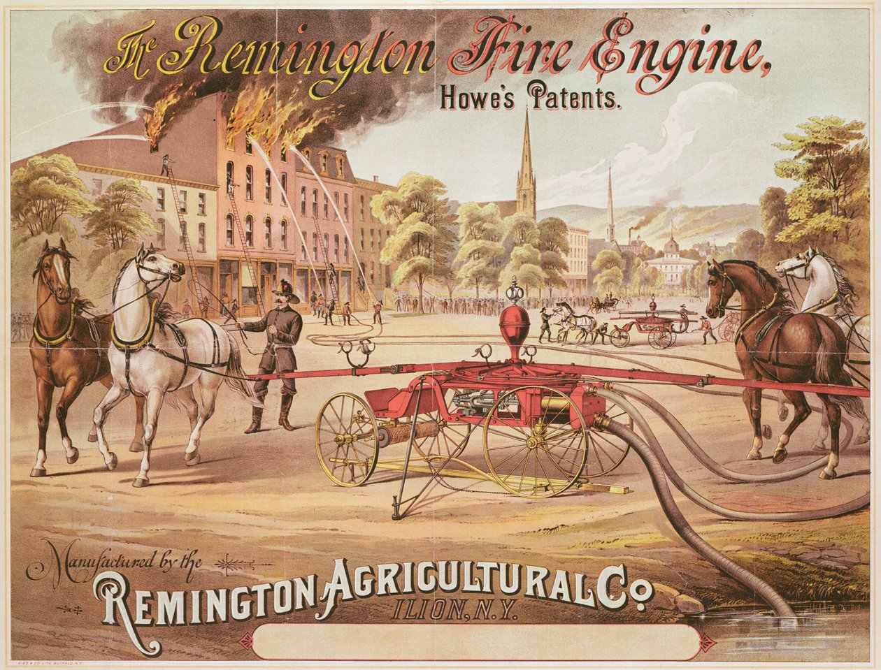 宣传雷明顿消防车的海报，由Remington Agricultural Company制造，c.1890 作者 美国学校