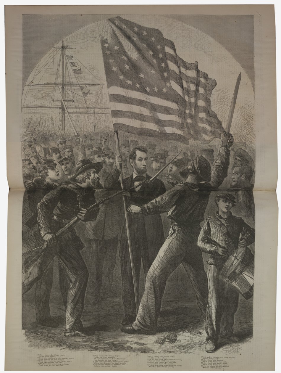 林肯总统参与史蒂文斯堡战役，插图来自“哈珀周刊”，1864年 作者 美国学校