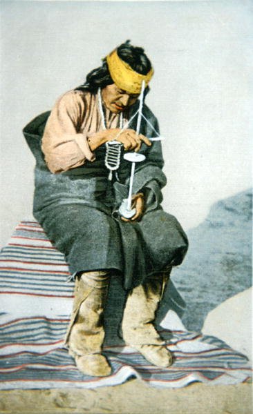 普埃布洛人钻探绿松石，约1905年（彩色平版印刷）。 作者 美国学校