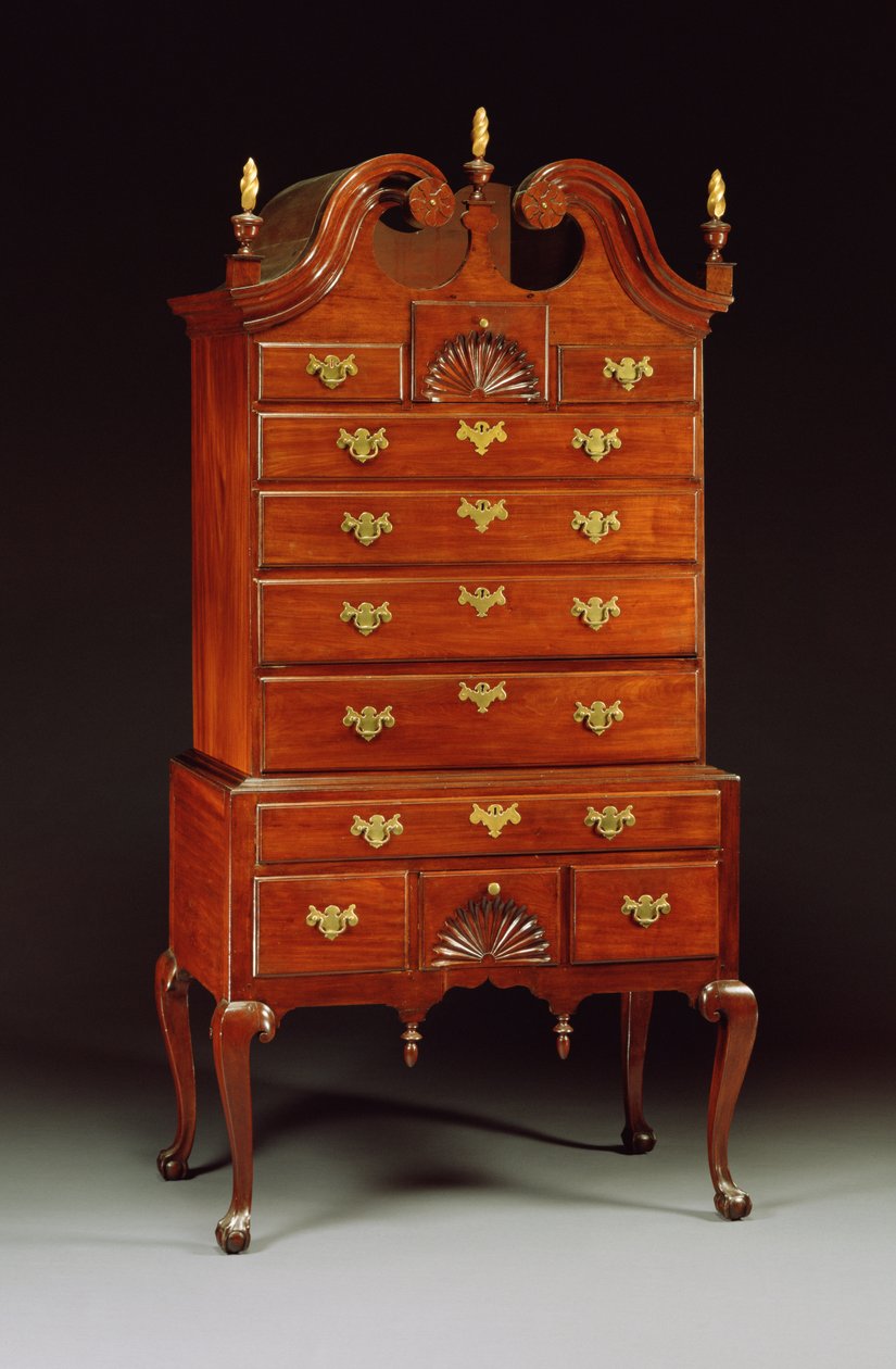 安妮女王雕刻的高抽屉柜，康涅狄格州或纽约，1760-80年 作者 美国学校