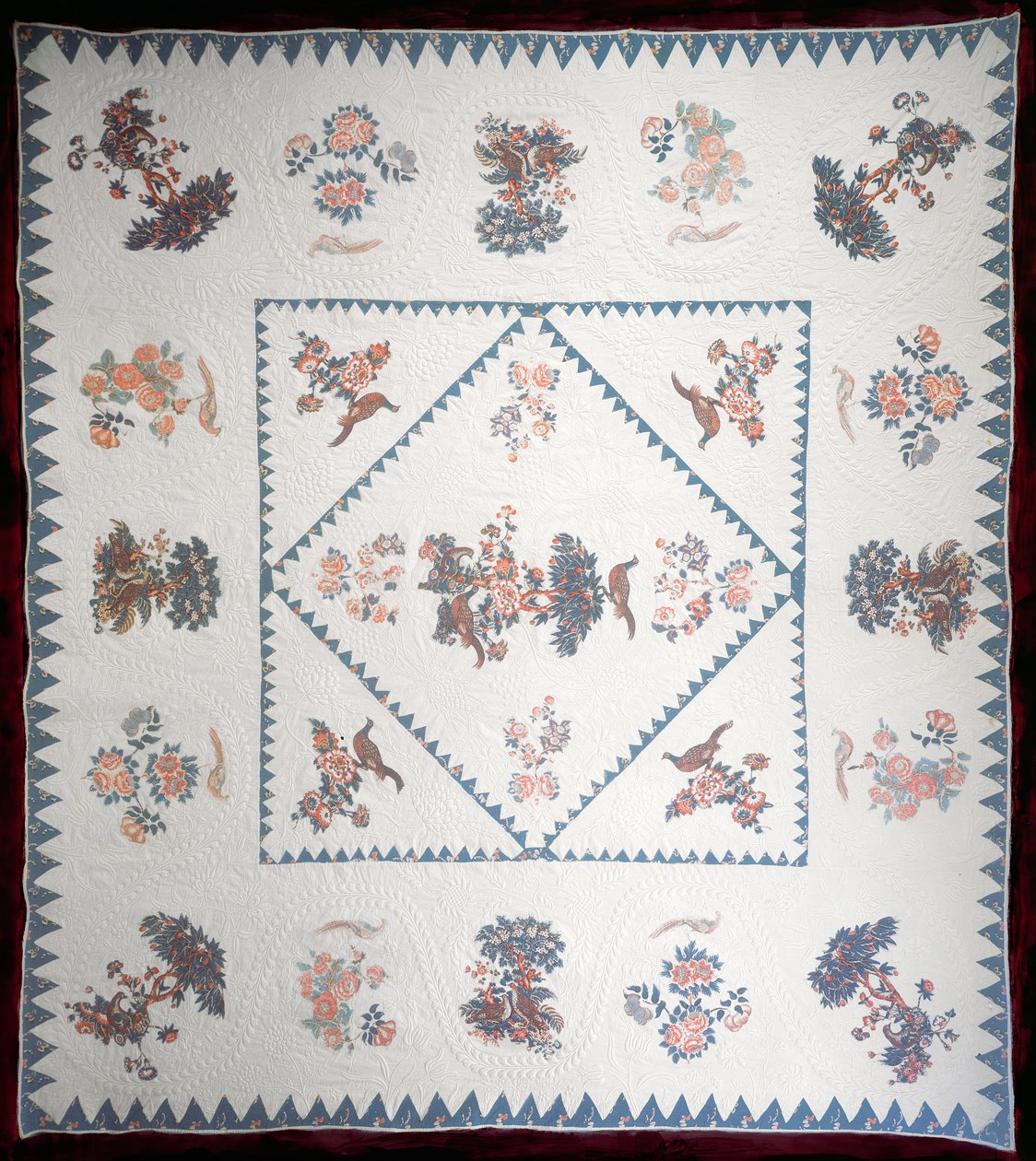被子Broderie Perse，c.1800（在被子上使用印花棉布） 作者 美国学校