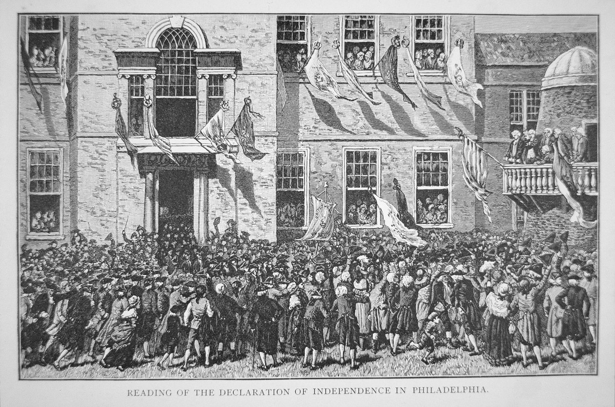 向费城市民宣读《独立宣言》，1776年7月8日（石印）。 作者 美国学校