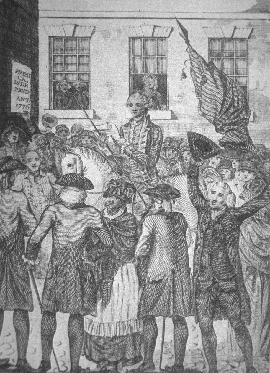 1776年向公众宣读《独立宣言》（石印）。 作者 美国学校