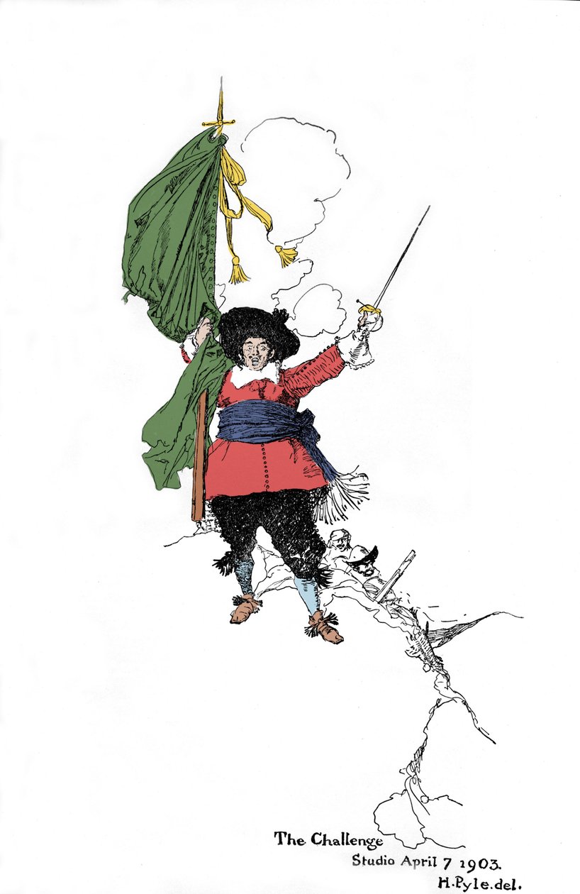 海盗发起挑战的形象--载于美国插图画家霍华德-派尔（1853 - 1911）的《西班牙本岛的海盗和马隆人之书》--1903年 作者 美国学校