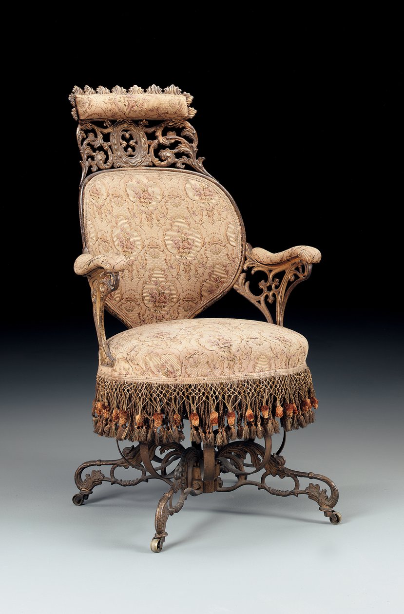 Rococo Revival彩绘和镀金铸铁向心扶手椅，由美国美国椅子公司制造，约1850年 作者 美国学校