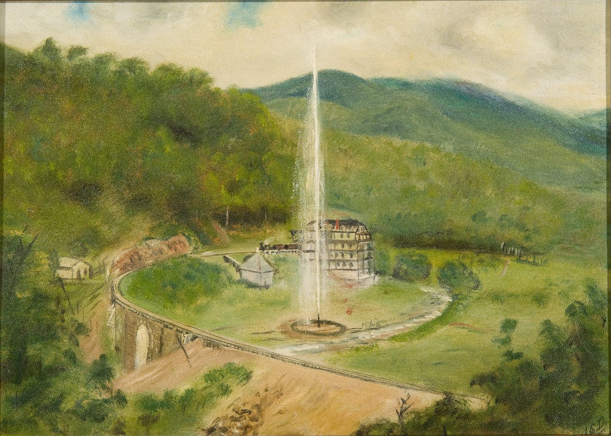 圆环客栈和喷泉，约1882年（油画板）。 作者 美国学校