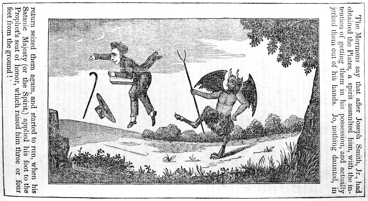 1842年，撒旦从反摩门教历书的背页踢了约瑟夫史密斯（1805-44） 作者 美国学校