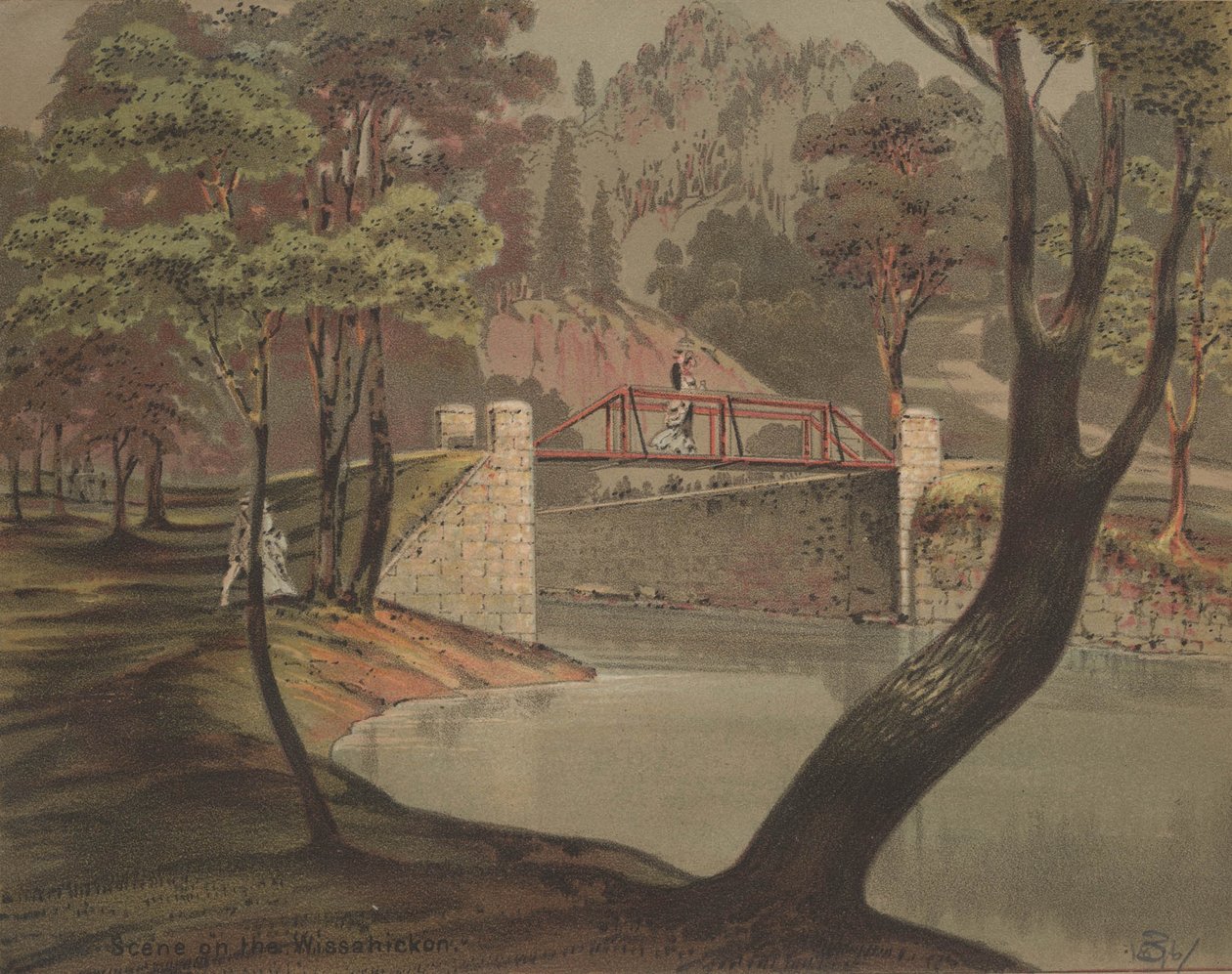 Wissahickon的场景，1880年 作者 美国学校