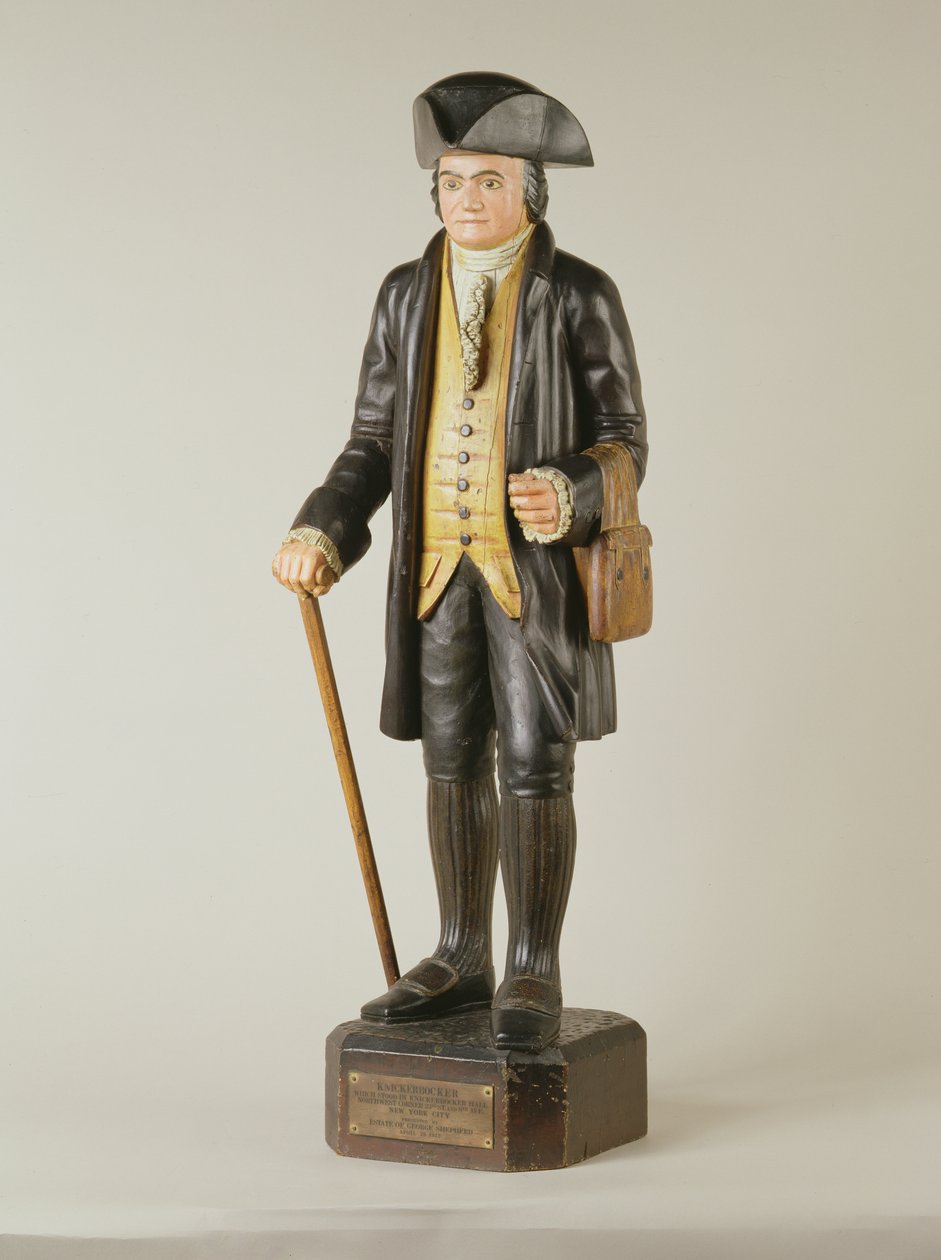 Diedrich Knickerbocker 雕塑，位于纽约市 Knickerbocker 大厅，约 1850-67 年（彩绘木头） 作者 美国学校