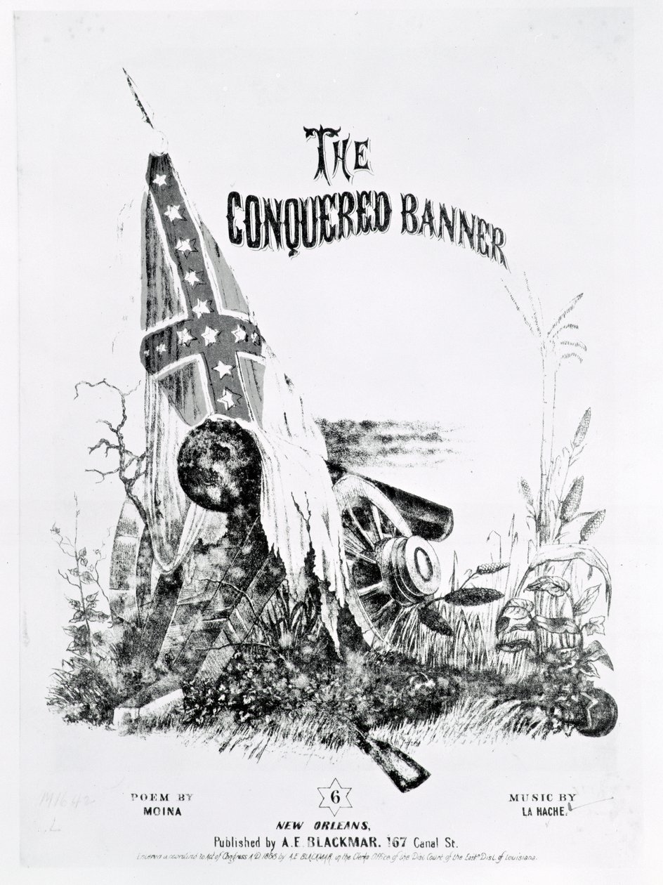 “The Conquered Banner”的乐谱封面，Moina的诗歌，La Hache的音乐，酒吧。作者：AE Blackmar，1862年 作者 美国学校
