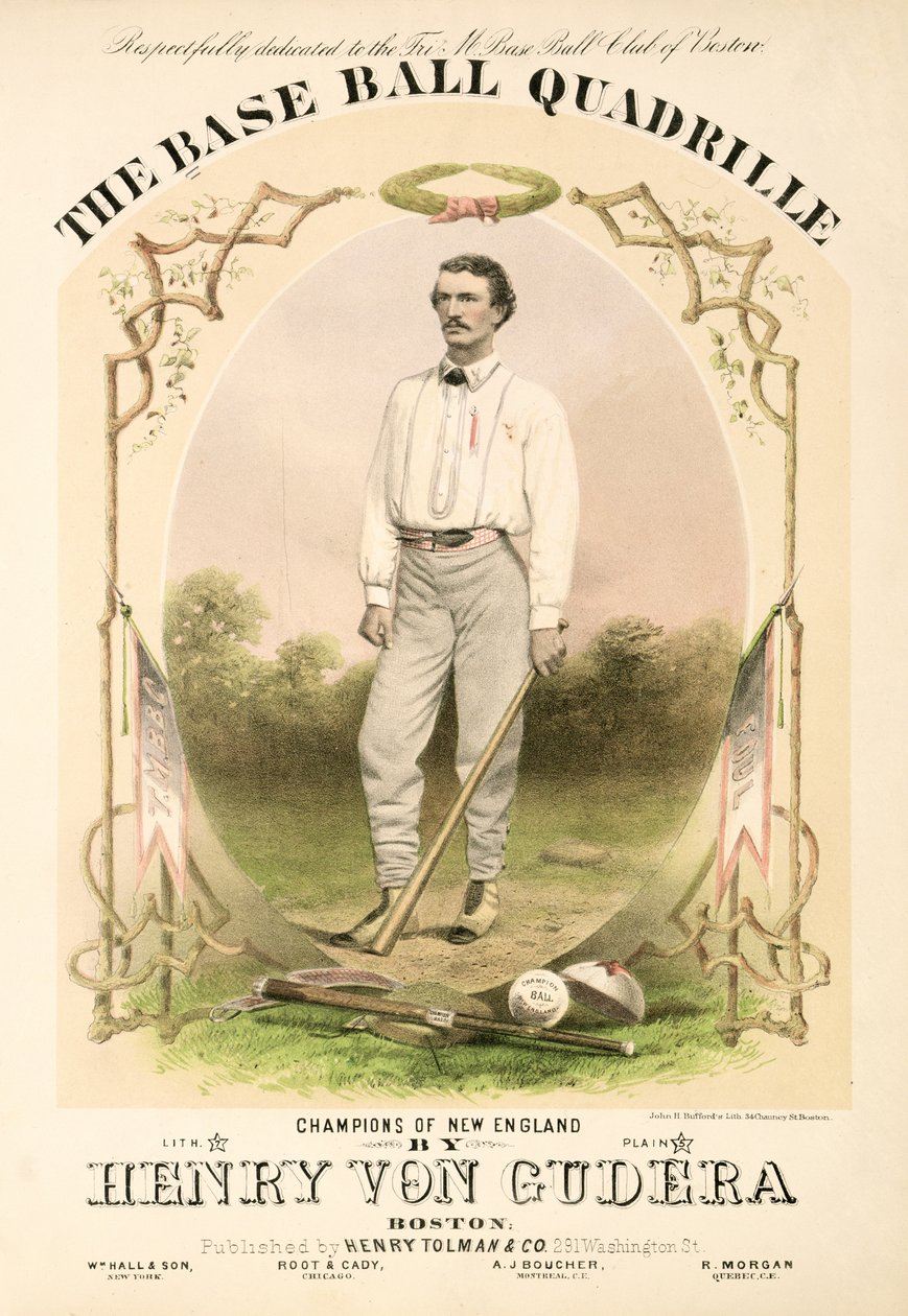 由亨利·冯·古德拉（Henry von Gudera）撰写并由Henry Tolman＆Co。出版的Henry Tolman＆Co。出版的The Base Ball Quadrille的乐谱封面 作者 美国学校