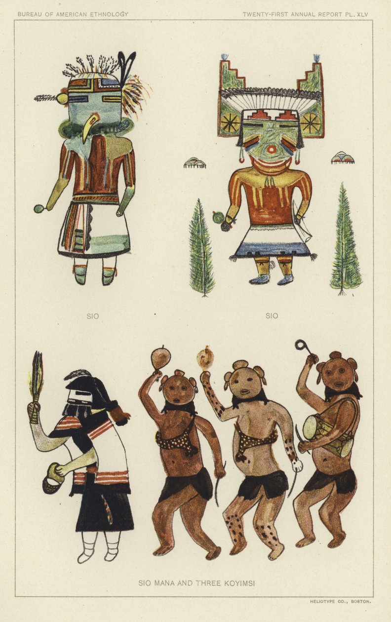 西奥、西奥、西奥马纳和三个科伊姆西（彩色石版画） 作者 美国学校