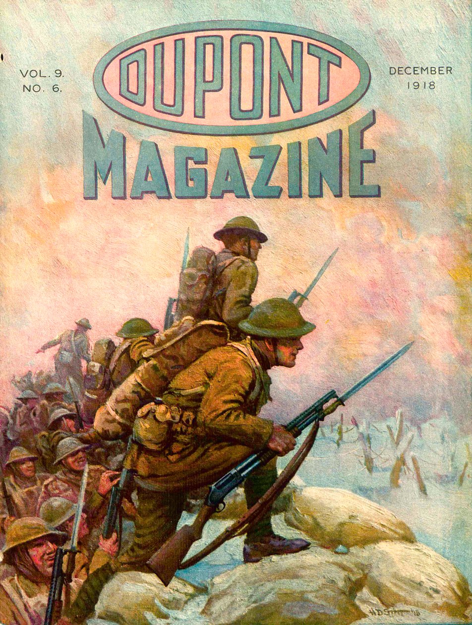 战斧中的士兵，杜邦杂志的封面，1918年12月 作者 美国学校