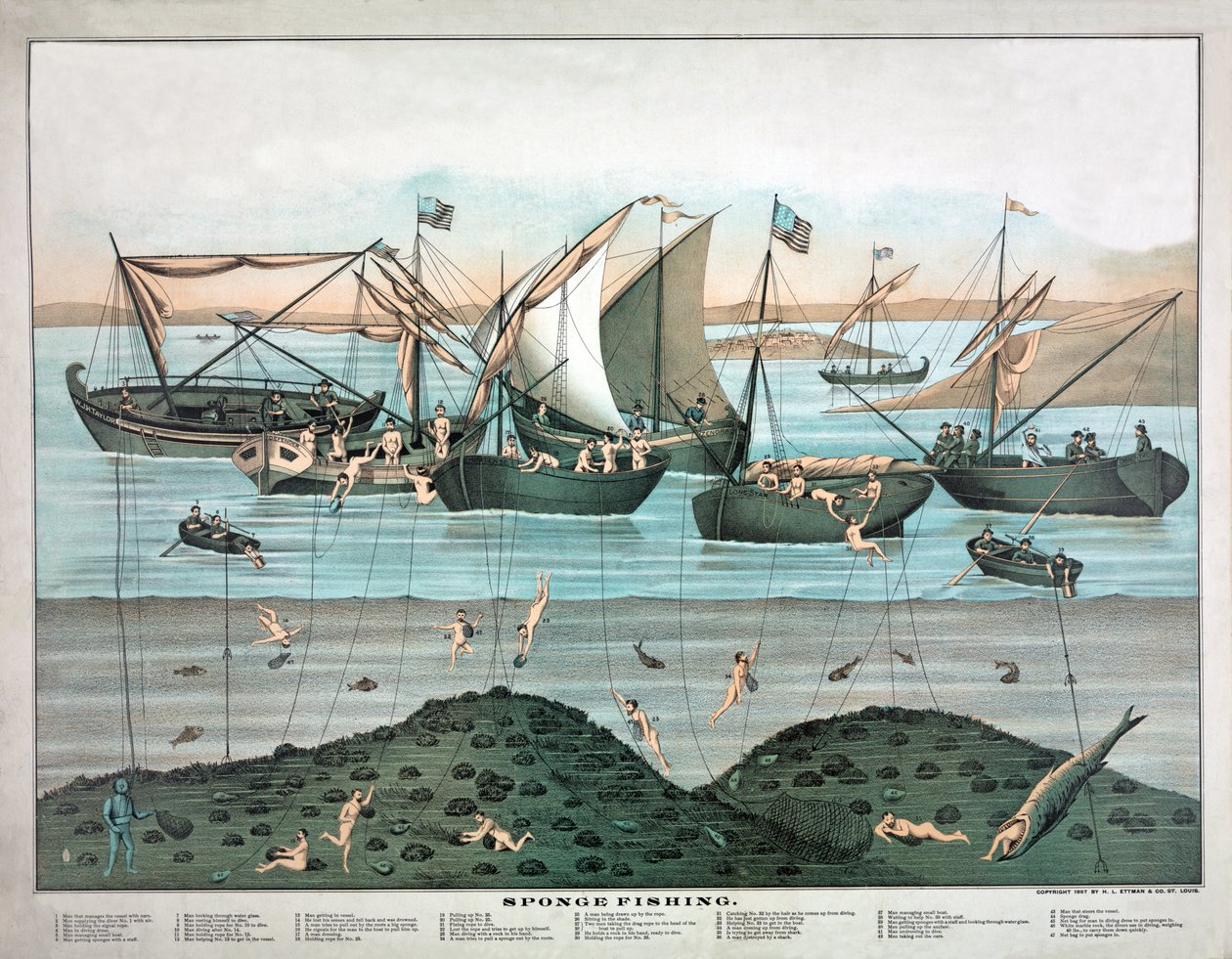 海绵钓鱼》，1897 年出版。1897 年（彩色印刷版） 作者 美国学校