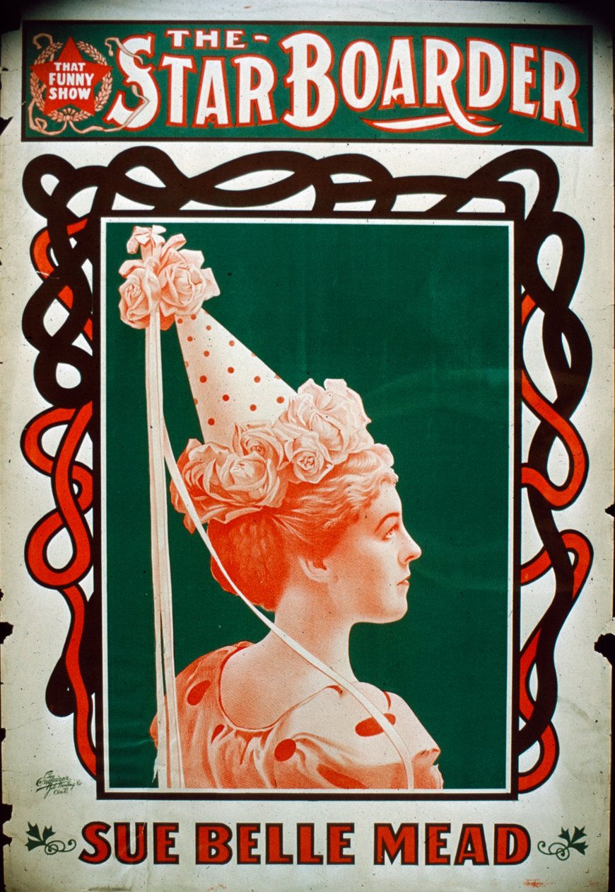 明星寄宿生剧院海报与女演员Sue Belle Mead，c.1900 作者 美国学校