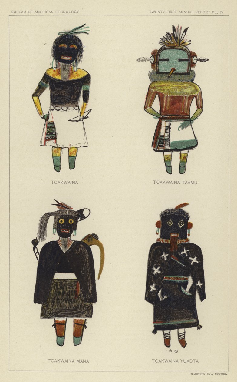 Tcakwaina, Tcakwaina Taamu, Tcakwaina Mana, Tcakwaina Yuadta (彩色石版印刷) 作者 美国学校