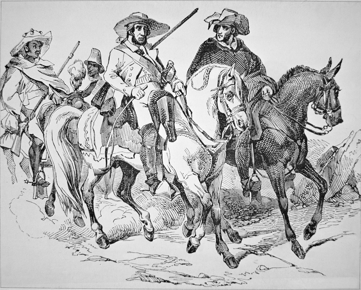 德州共和国时期的德州游骑兵队 (1836-45) 1842 年（版画） 作者 美国学校