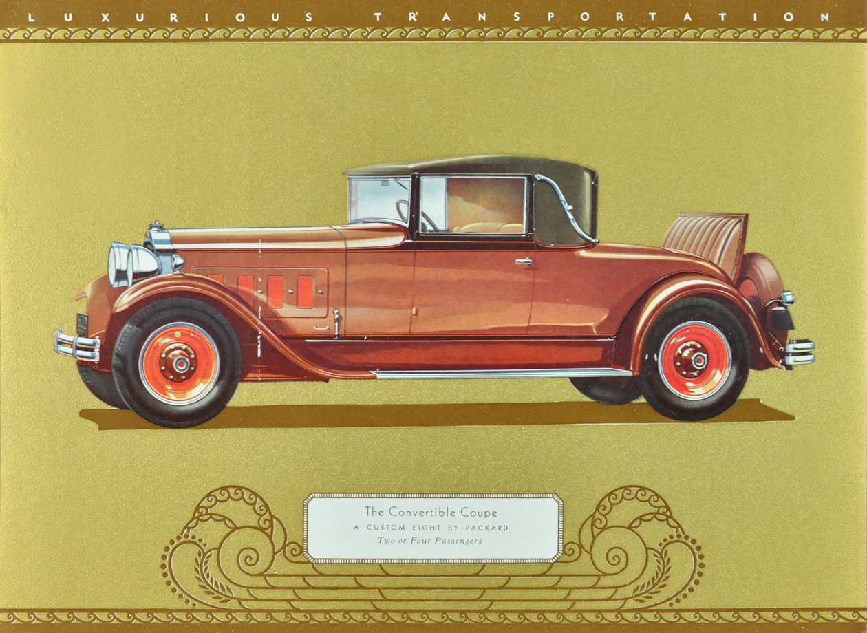 敞篷轿跑车，帕卡德公司定制的八门轿车，1930 年出版（彩色石版印刷）。 作者 美国学校