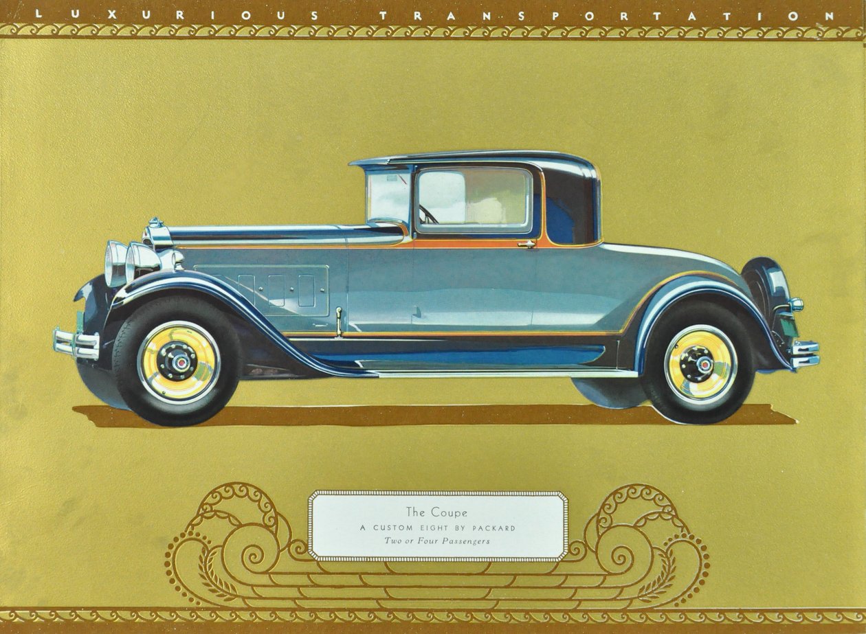 轿跑车，帕卡德（Packard）设计的定制八缸跑车，1930 年出版（彩色石版印刷）。 作者 美国学校
