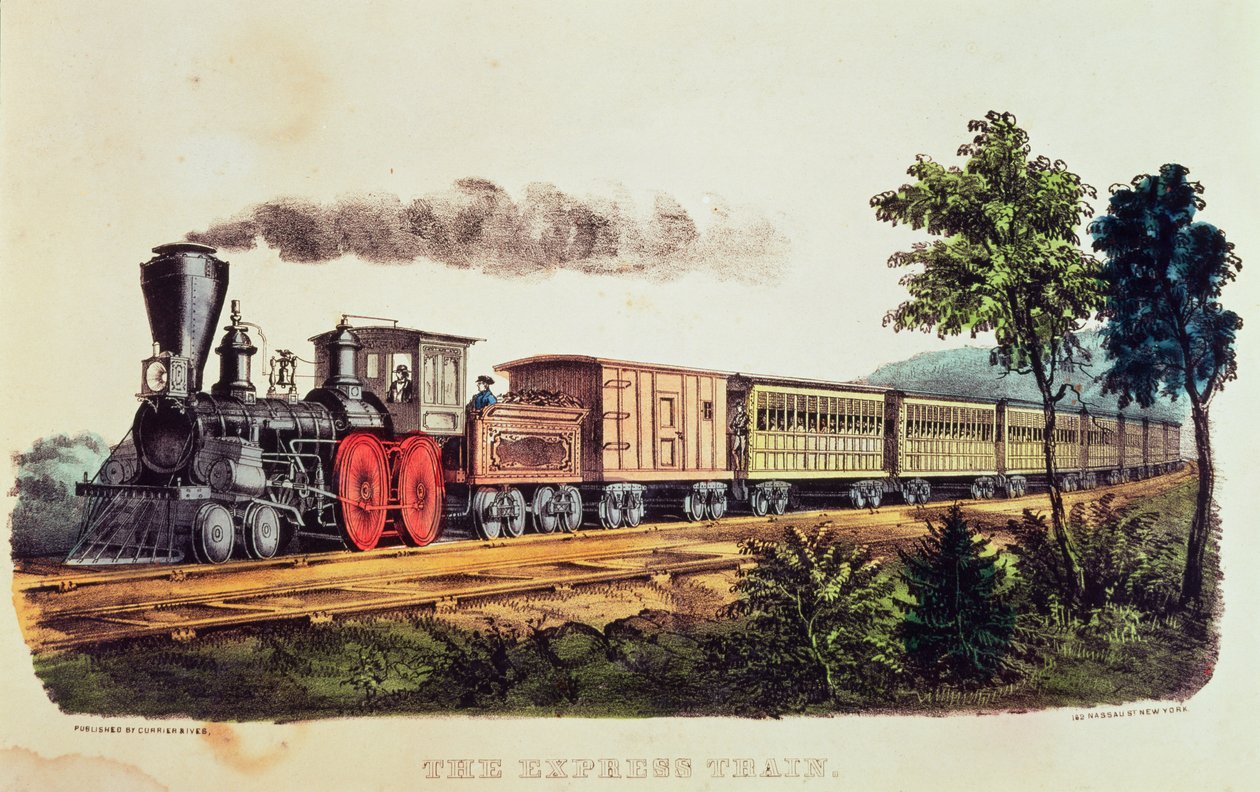 快车，由Nathaniel Currier（1813-88）和James Merritt Ives（1824-95）（彩色光刻）雕刻而成 作者 美国学校