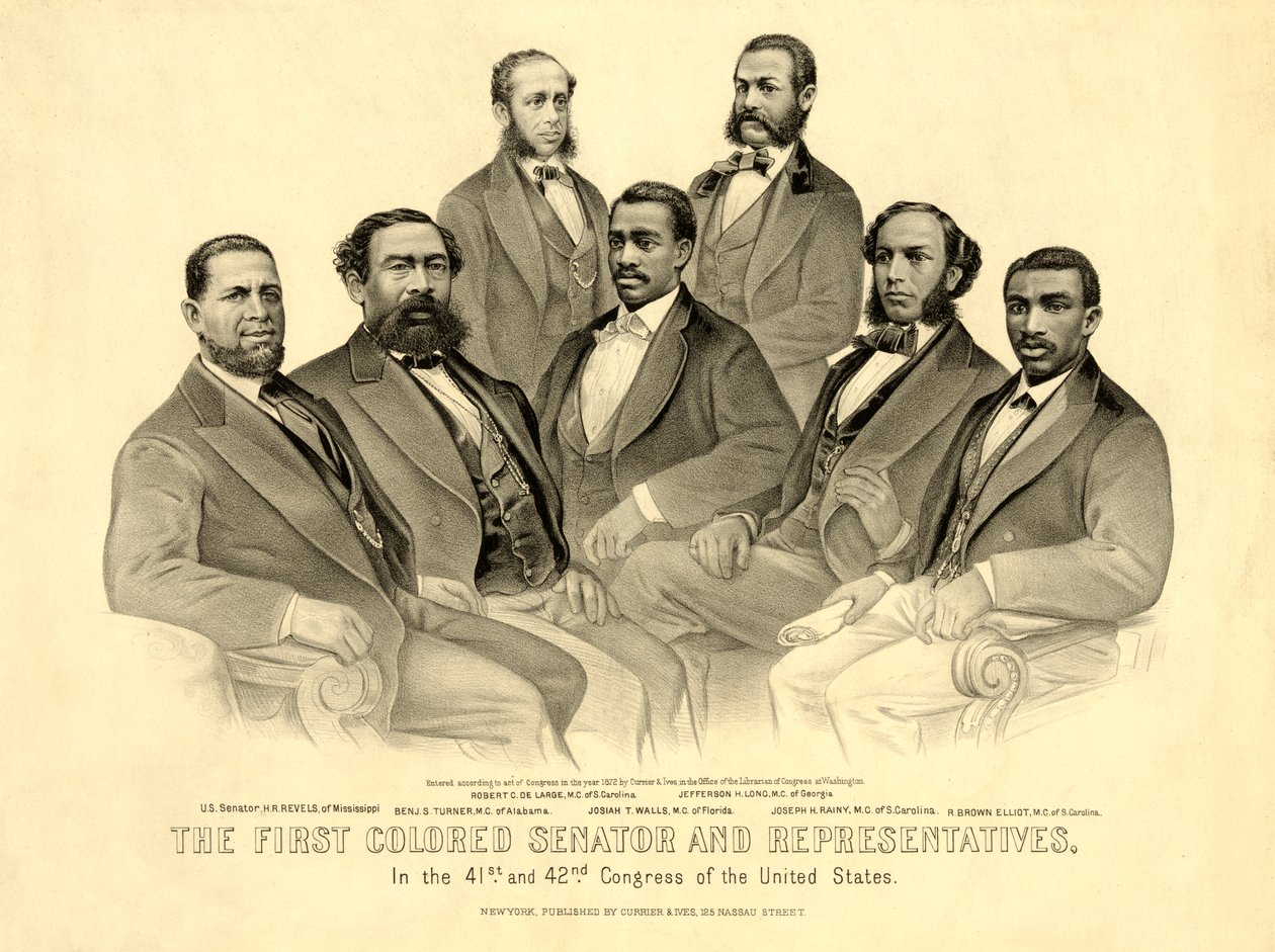 第一批有色人种参议员和众议员--美国第41届和第42届国会，1872年出版（平版）。 作者 美国学校