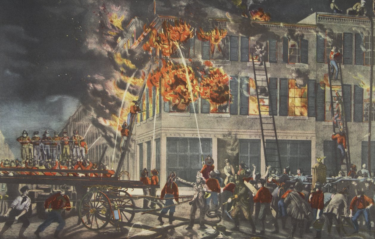 消防员的生活 - 废墟，酒吧。 1854年，Currier＆Ives 作者 美国学校