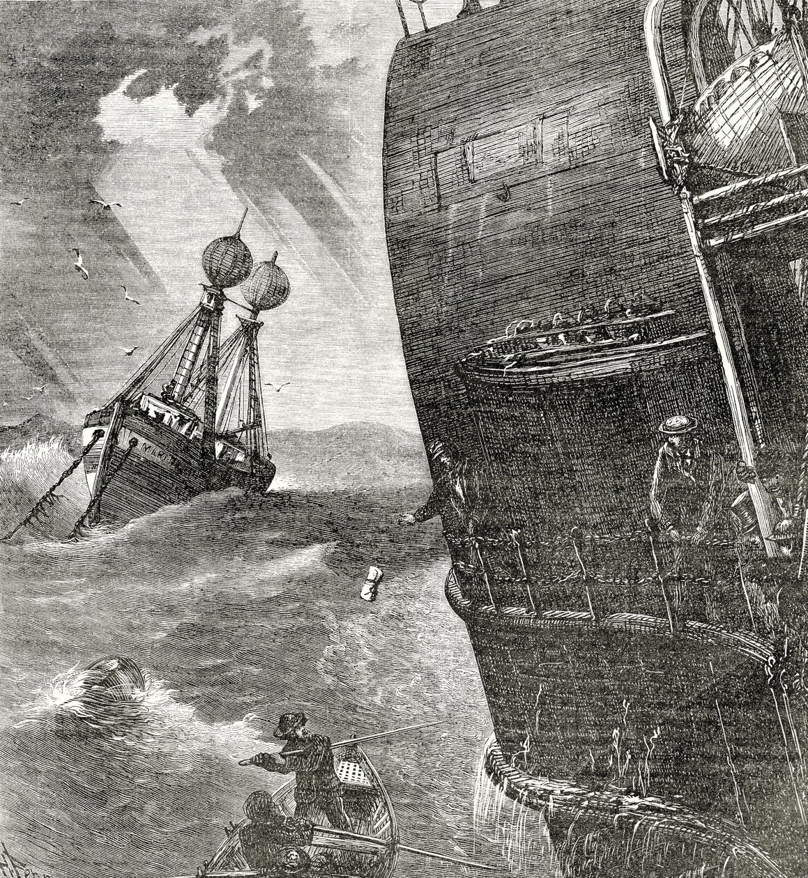 1872年5月4日，来自Appletons Journal的Light-Ship和Incoming Steamer，frontispiece插图 作者 美国学校