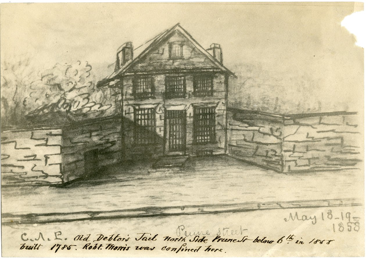 The Old Debtors Jail，修剪圣殿的一侧，6号以下，插图来自Castner剪贴簿，1858年（照片 - 石版） 作者 美国学校