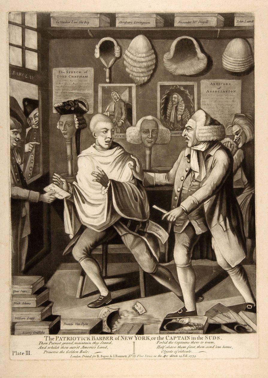 纽约的爱国理发师，或泡沫中的船长，酒吧。 1775 作者 美国学校