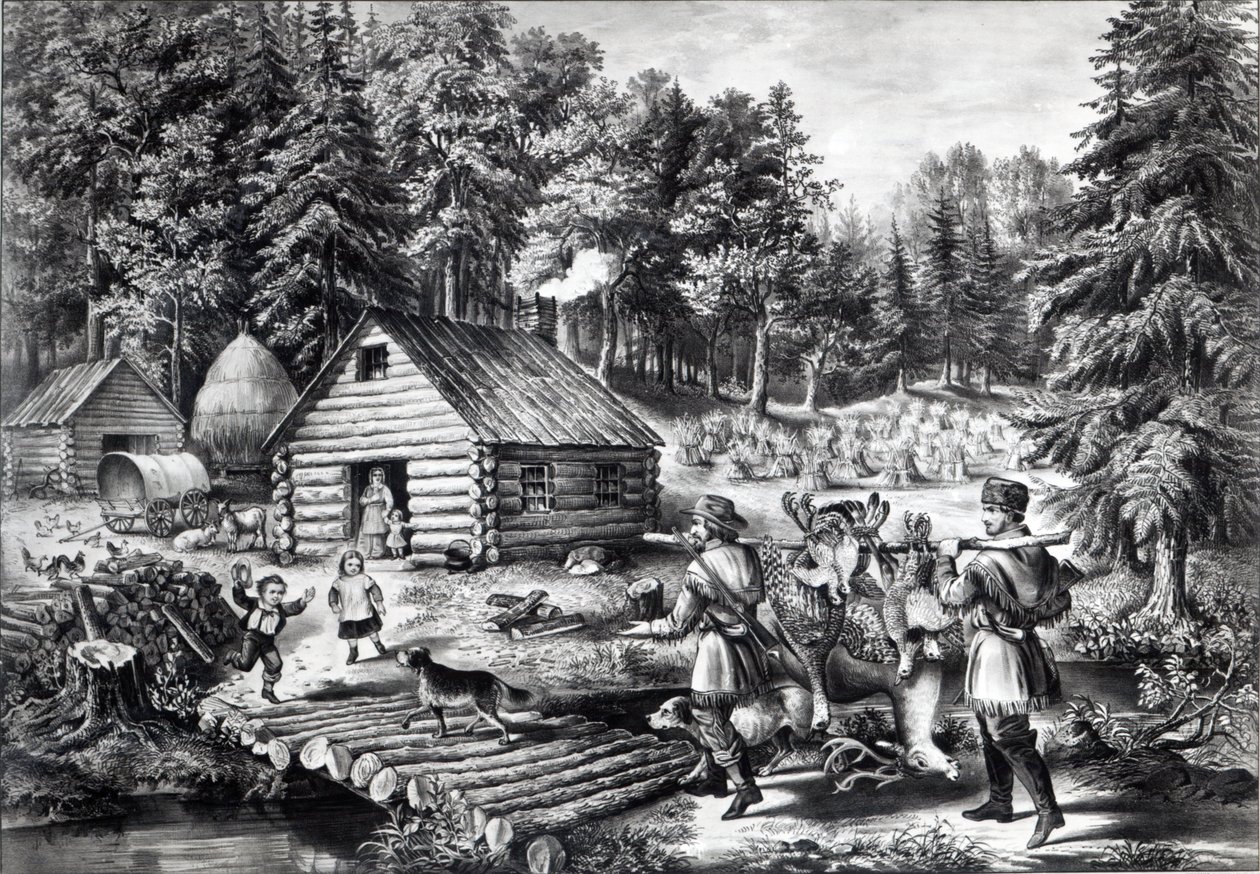 酒吧，西部边境的先锋之家。作者：Currier und Ives，1867 作者 美国学校