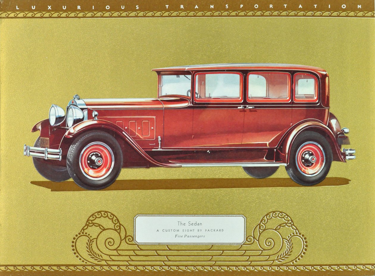 轿车，帕卡德设计的定制八门轿车，1930 年出版（彩色印刷版） 作者 美国学校