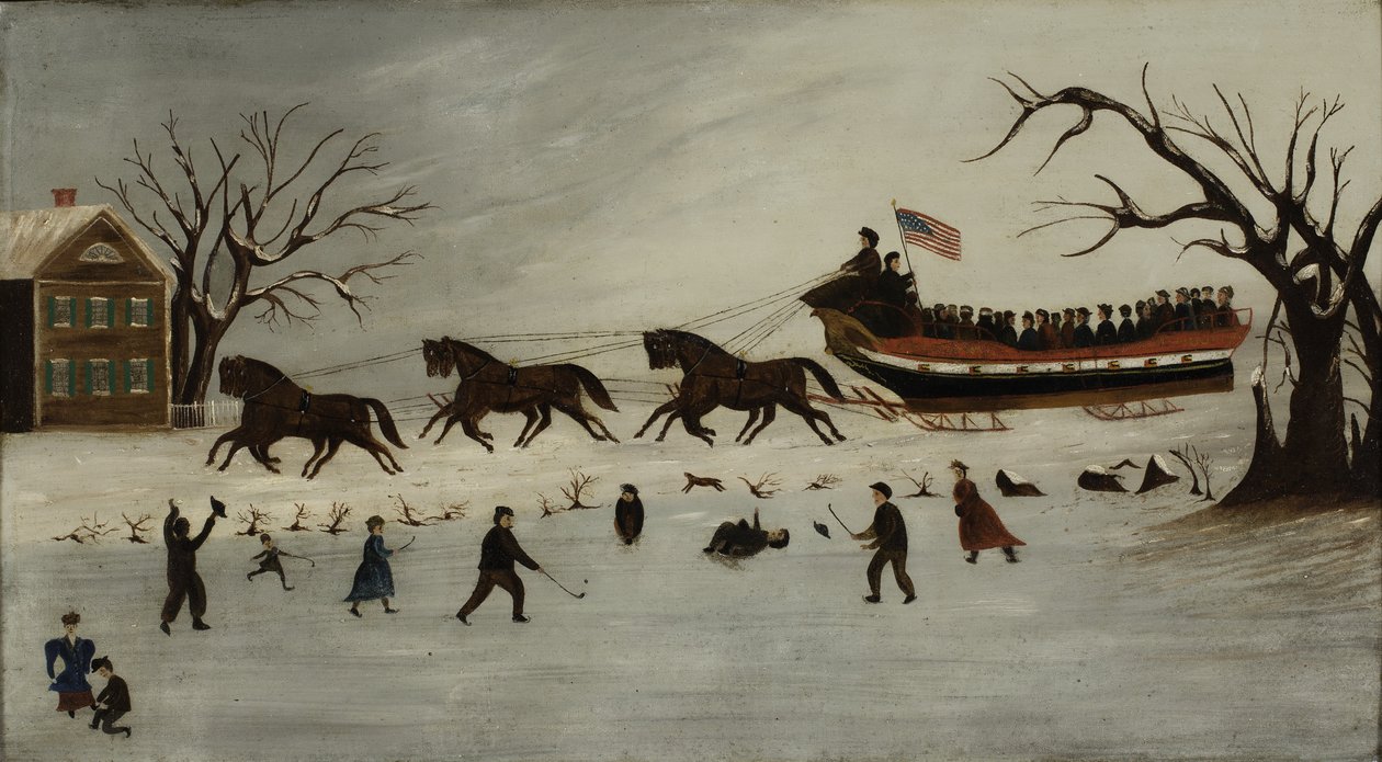Suffragettes乘坐雪橇，1870-90 作者 美国学校