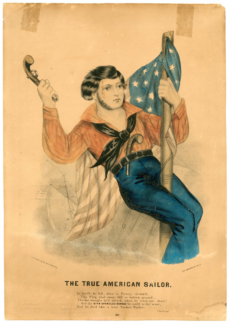 真正的美国水手》，约 1838-56 年（彩色石版画） 作者 美国学校