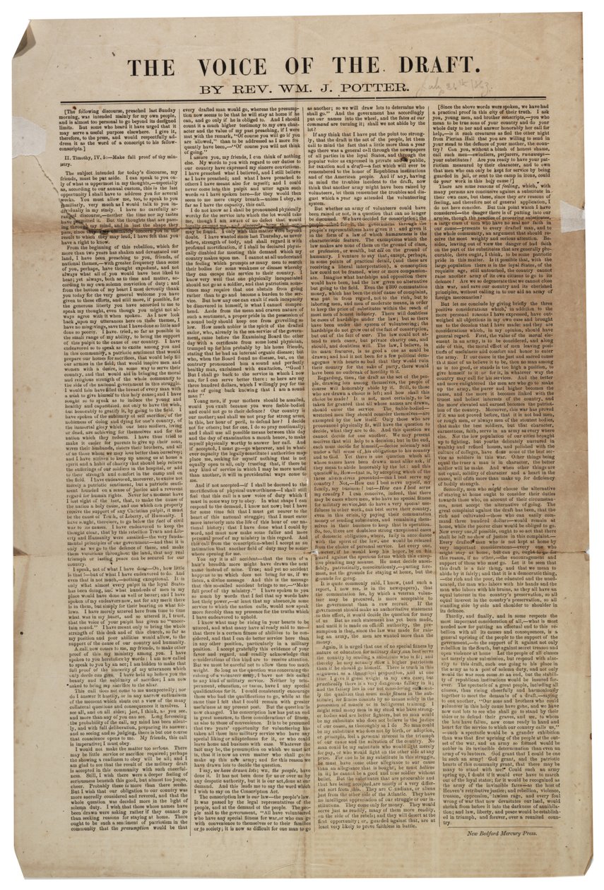 草案之声，1863年7月21日 作者 美国学校