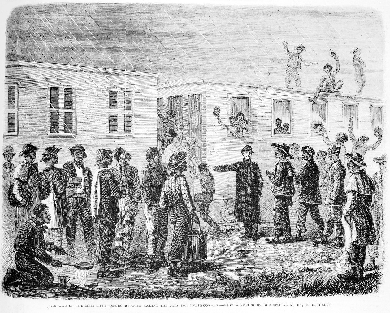 1864年5月，密西西比黑人战争新人将车开到默弗里斯伯勒，来自Frank Leslies Illustrated Newspaper 作者 美国学校