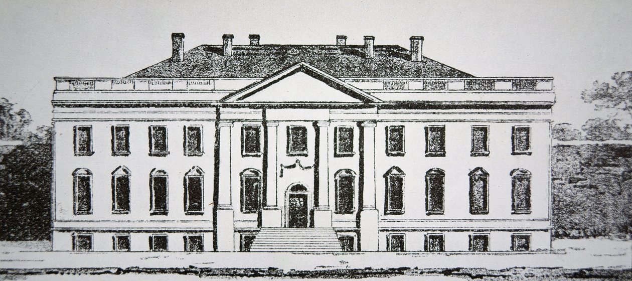 1807年的白宫（雕刻）。 作者 美国学校