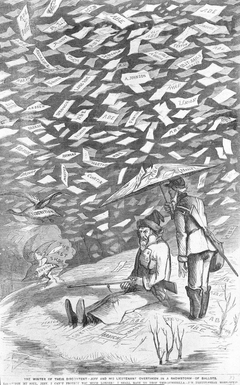 他们不满的冬天，杰夫和他的中尉在一场暴风雪中被超越，c.1894 作者 美国学校