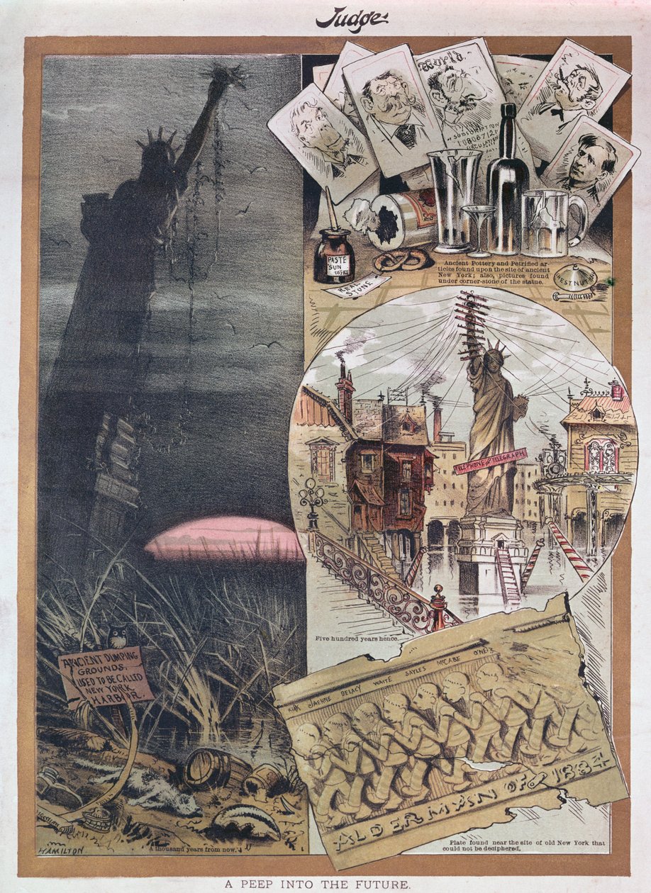 自由女神像的未来。法官杂志在1886年建造时讽刺漫画 作者 美国学校