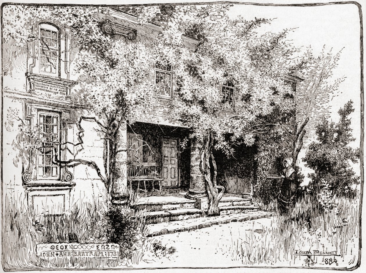 约翰·巴特拉姆在费城附近的家，来自《世纪画报月刊》，1884 年出版（木版画） 作者 美国学校