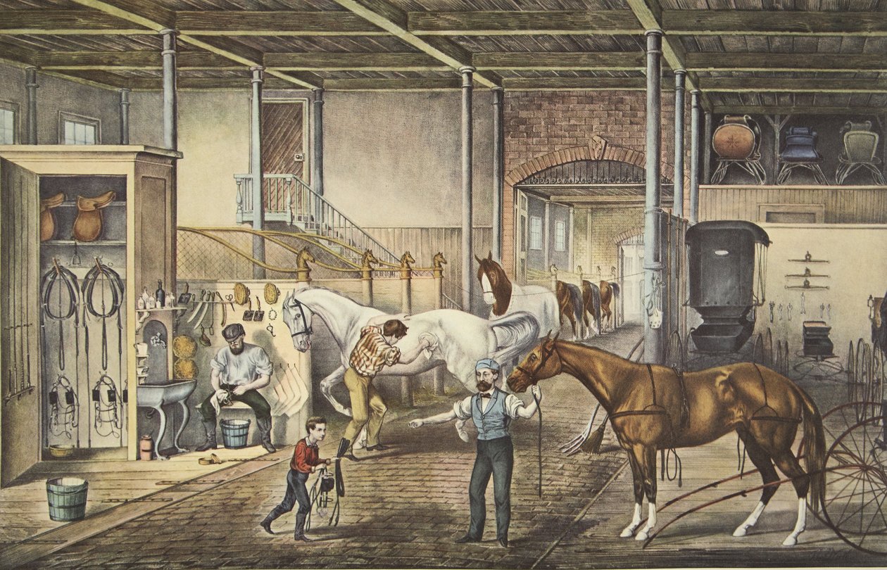 在家里小跑裂缝，模型稳定，酒吧。 1868年，Currier＆Ives 作者 美国学校