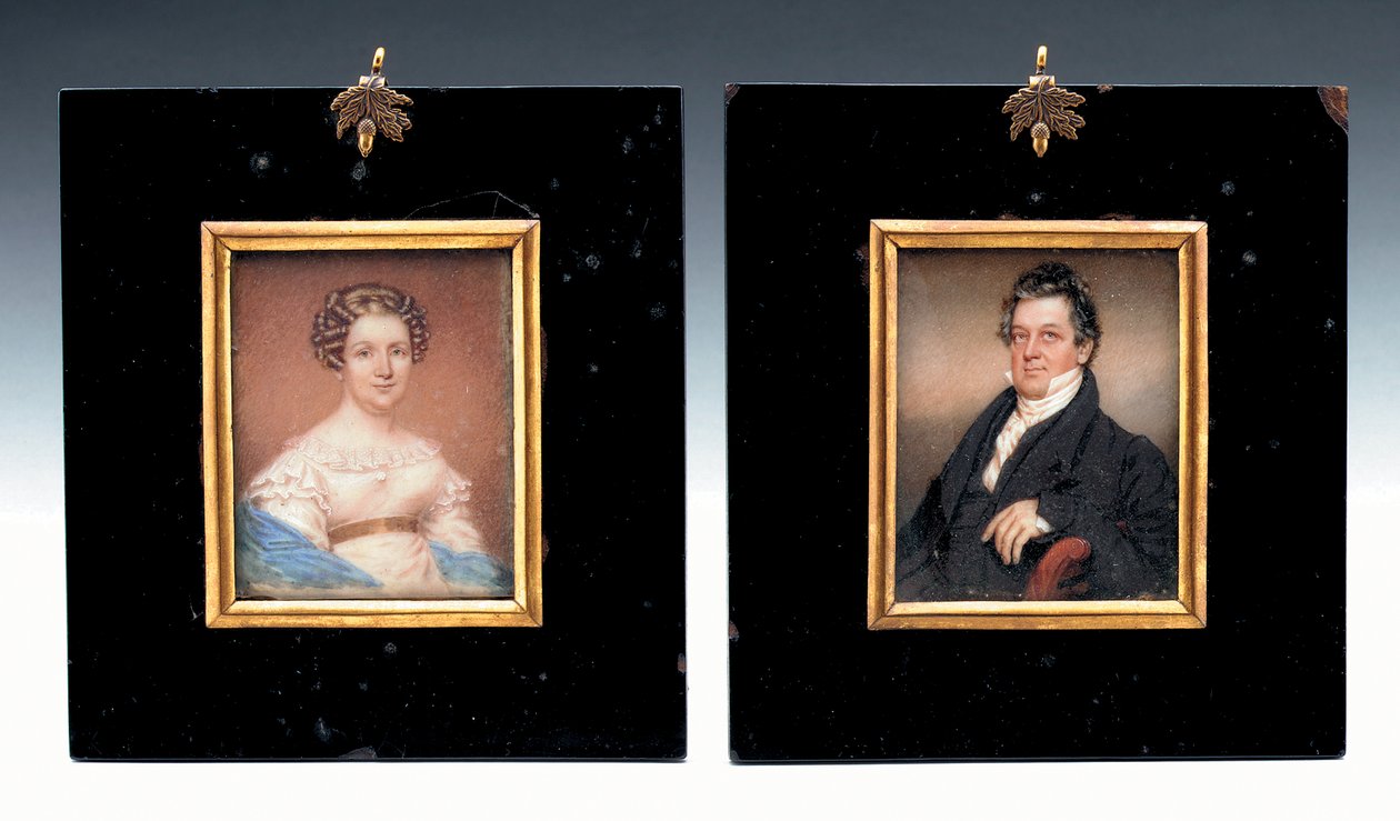船长Arent Schuyler de Peyster和他的妻子Sarah Macomb的两个缩影（象牙色水彩画） 作者 美国学校