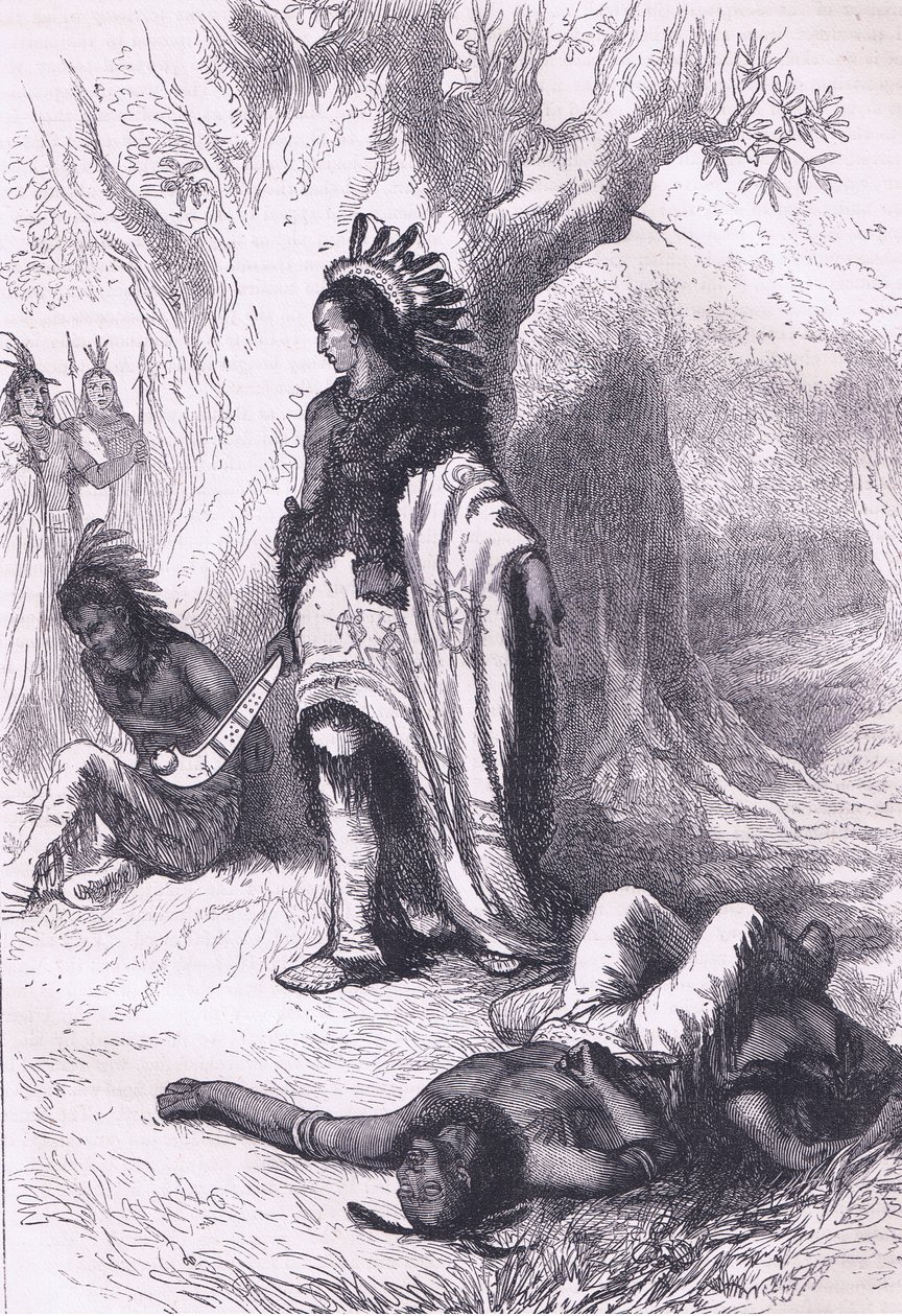 Uncas和Miantonomoh（1643年），插图来自Cassell的《美国历史》，由Petter & Galpin出版，约1890年（石印）。 作者 美国学校