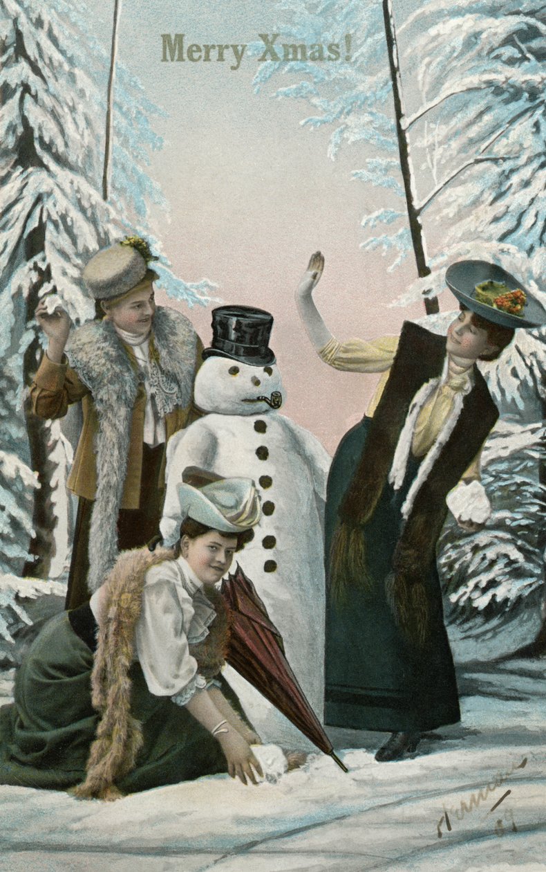 维多利亚时代的妇女玩雪人 作者 美国学校