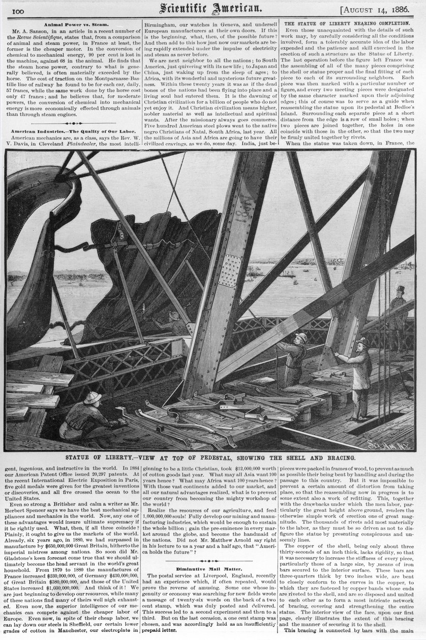 从1886年8月14日的“科学美国人”看自由女神像 作者 美国学校