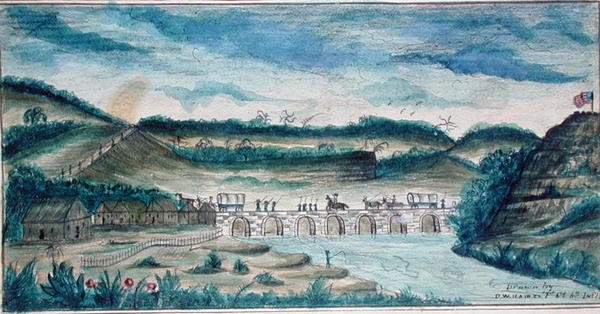 墨西哥圣菲国家大桥景观（纸上水彩画） 作者 美国学校
