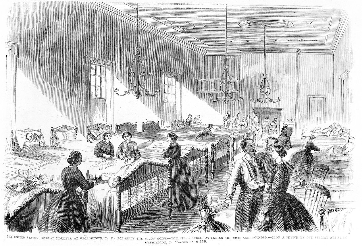 乔治城美国总医院的病人护士，来自Frank Leslies Illustrated Newspaper，1861年7月6日 作者 美国学校