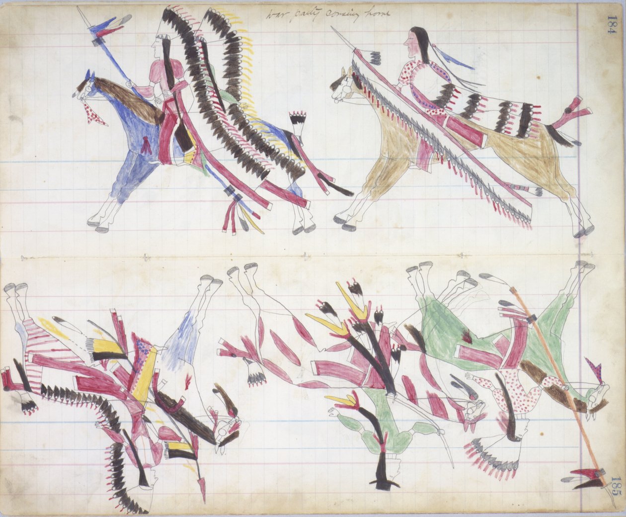 战争派对回家，插图来自黑马Ledger，1877-79（铅笔和蜡笔在纸上） 作者 美国学校