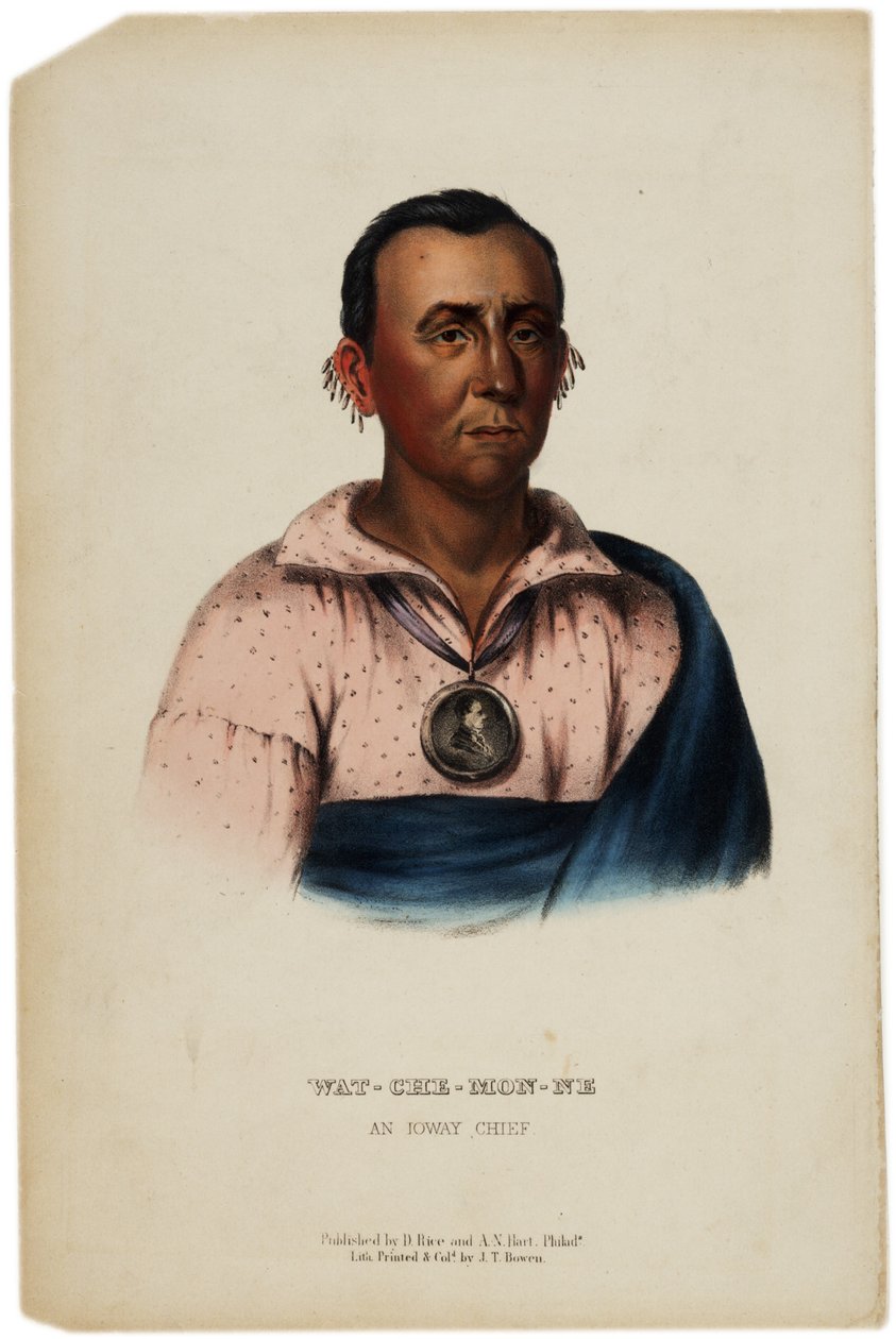 Wat-Che-Mon-Ne，Ioway Chief，由JT Bowen制作，来自北美印第安部落历史的插图，由Thomas L. McKenney和James Hall编写，c.1842-70 作者 美国学校
