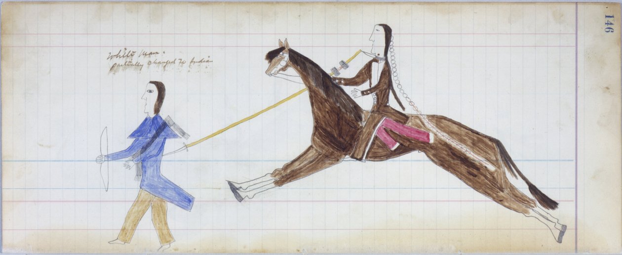 白人部分改为印度，插图来自黑马Ledger，1877-79（铅笔和蜡笔在纸上） 作者 美国学校