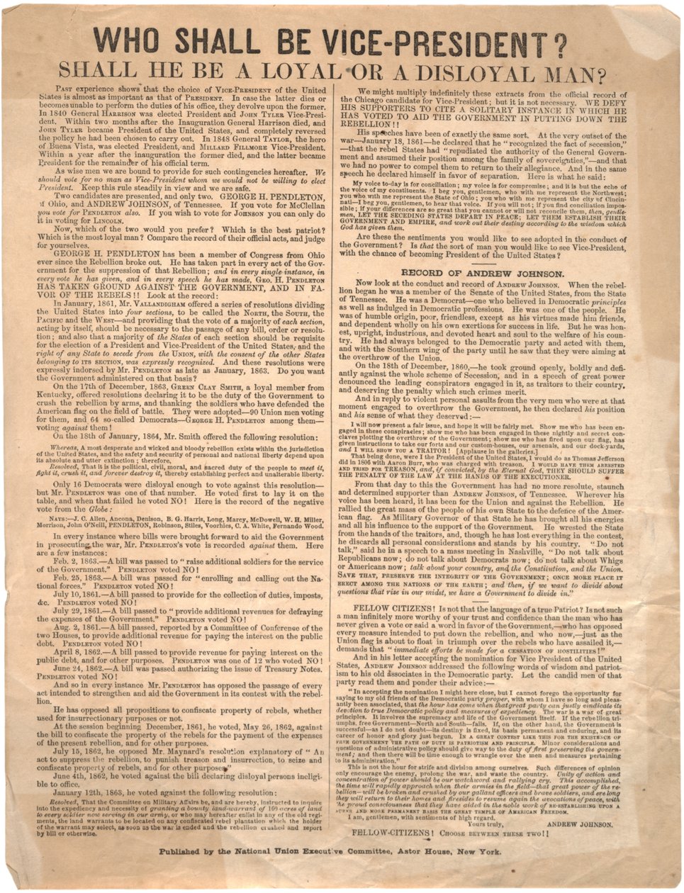谁是副总统？乔治彭德尔顿与安德鲁约翰逊（1864年大选），1864年 作者 美国学校